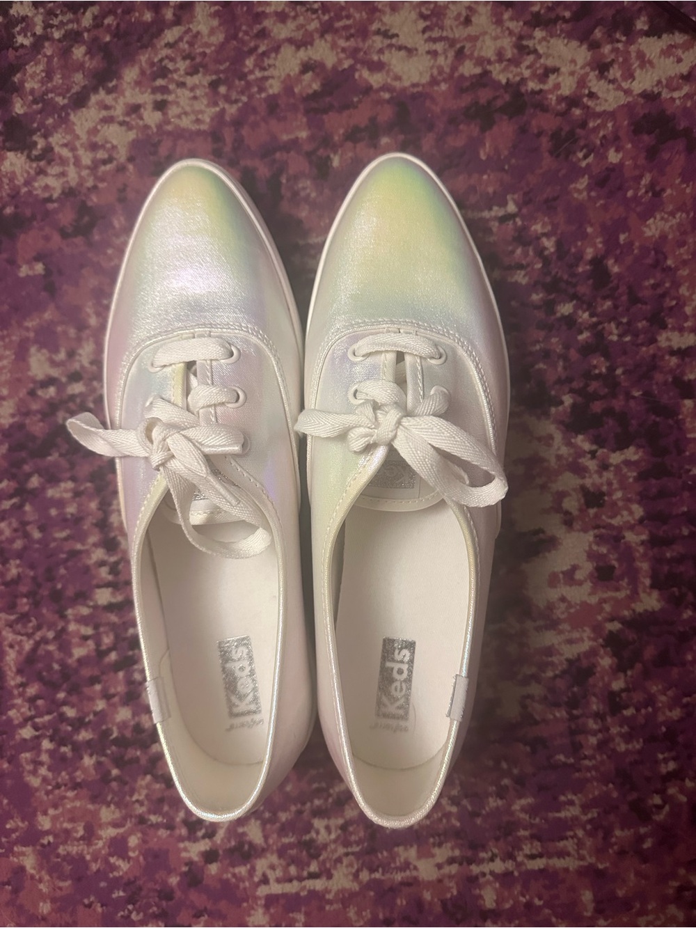 NWOT Keds Women’s Iridescent Lace-Up Sneakers - Pearl White - Picture 4 of 6